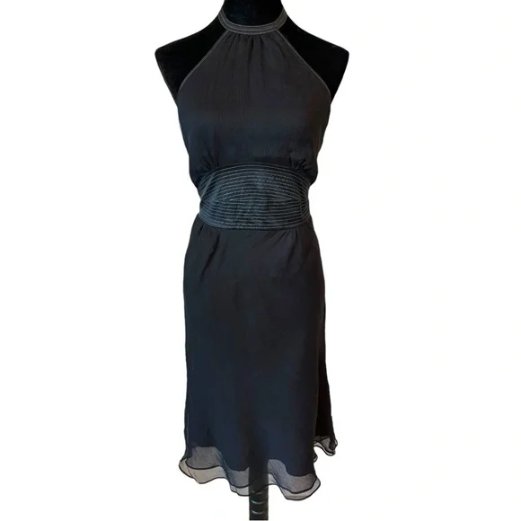 Catherine Malandrino Black Stitch Detail Halter Dress Size 10 - Picture 2 of 5